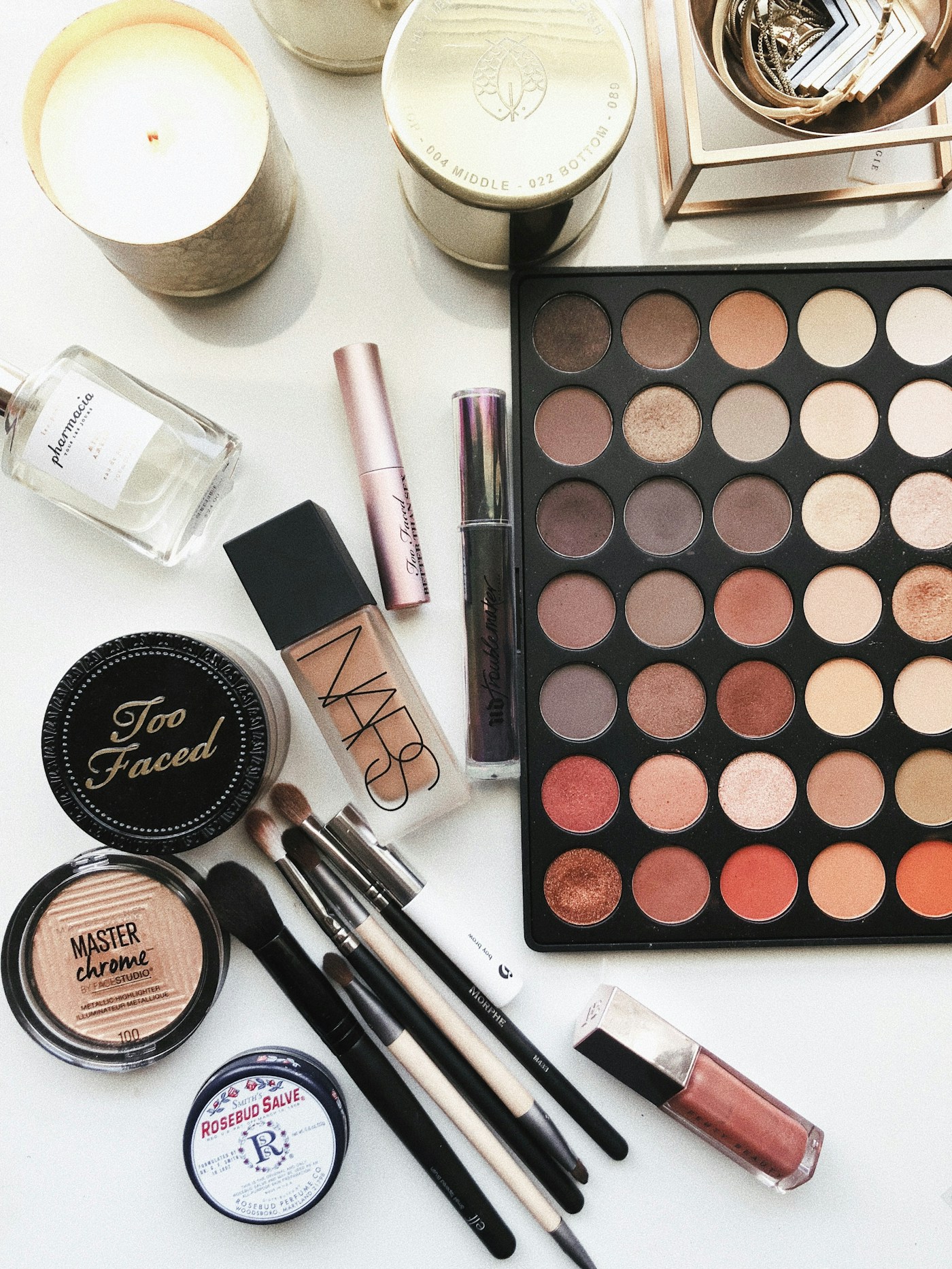 Cosmetics and beauty flat lay